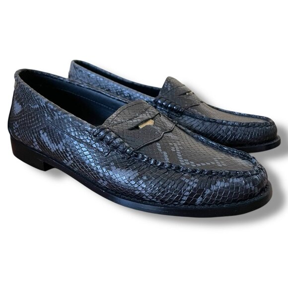 G.H. Bass & Co. Shoes - Bass Weejuns Womens Whitney Penny Loafer Sz 8 Gray Black Snake Embossed Leather